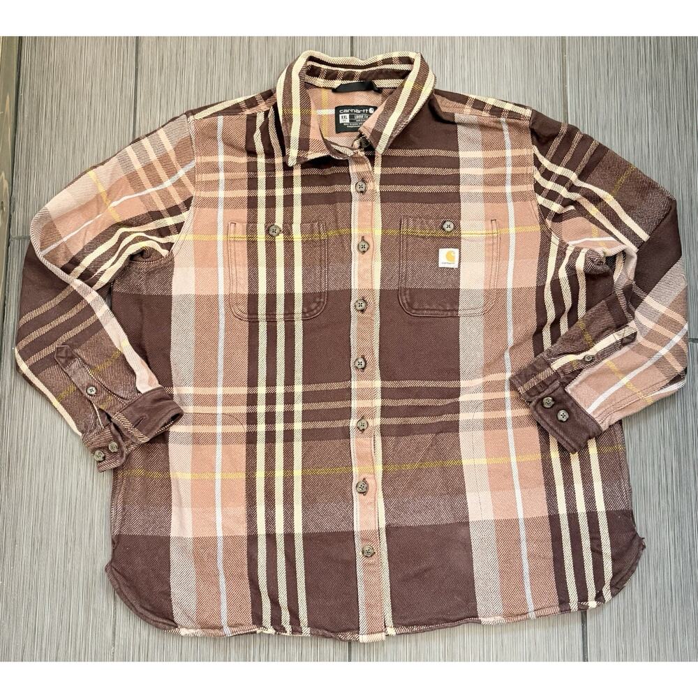 Carhartt Loose Fit Heavyweight Twill Brown Plaid Shirt Size XXL Style TW5576-W